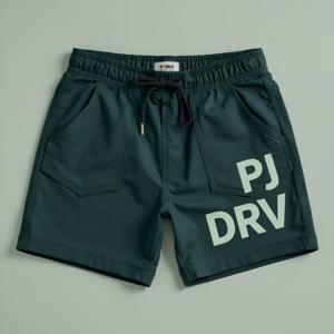 Men’s Dark Green Athletic Shorts with Bold Lettering