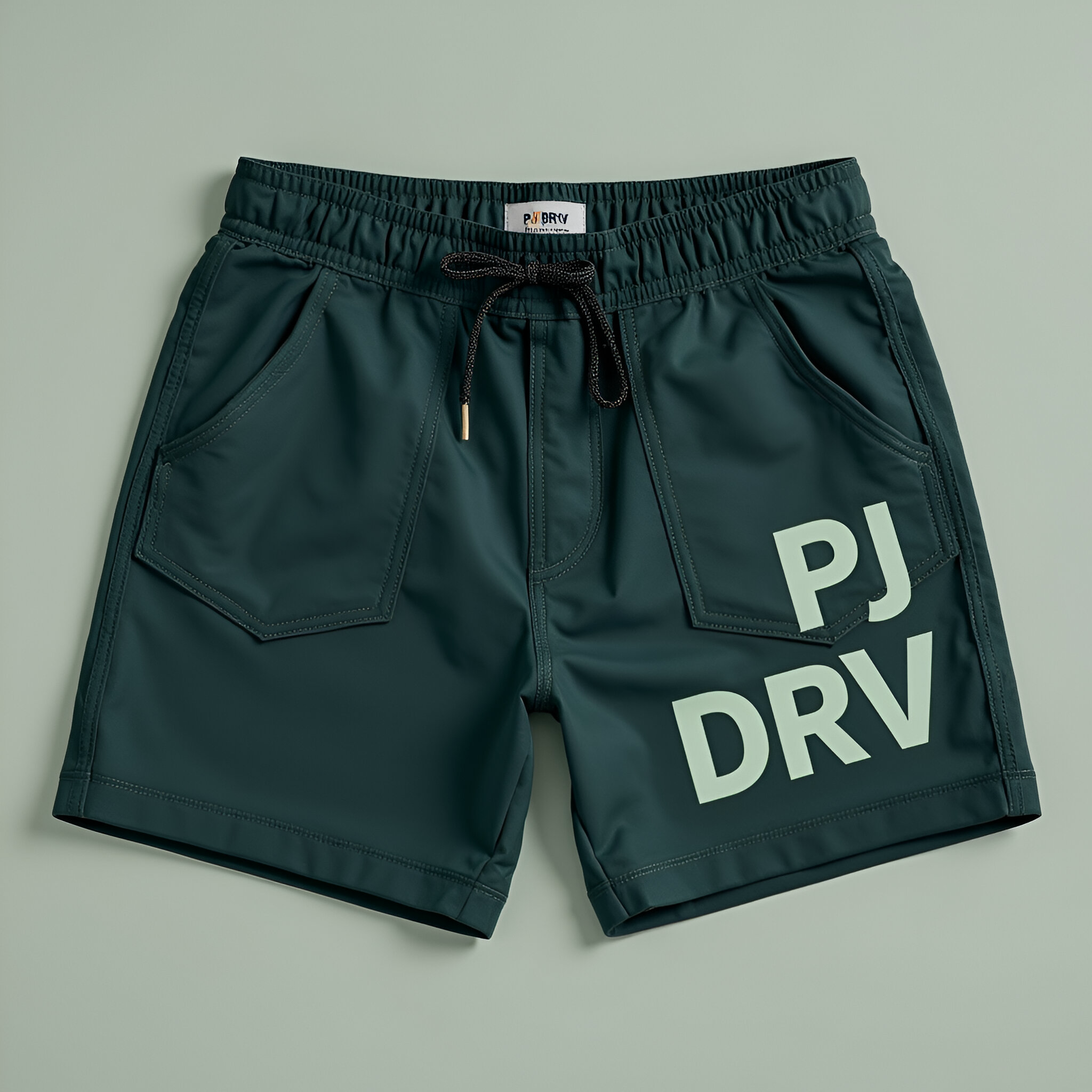 pjdrv- Men's Dark Green Athletic Shorts with Bold Lettering*