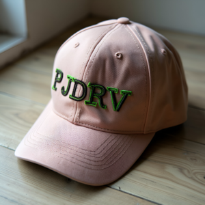 Stylish Peach Baseball Cap with Green Embroidered Logo